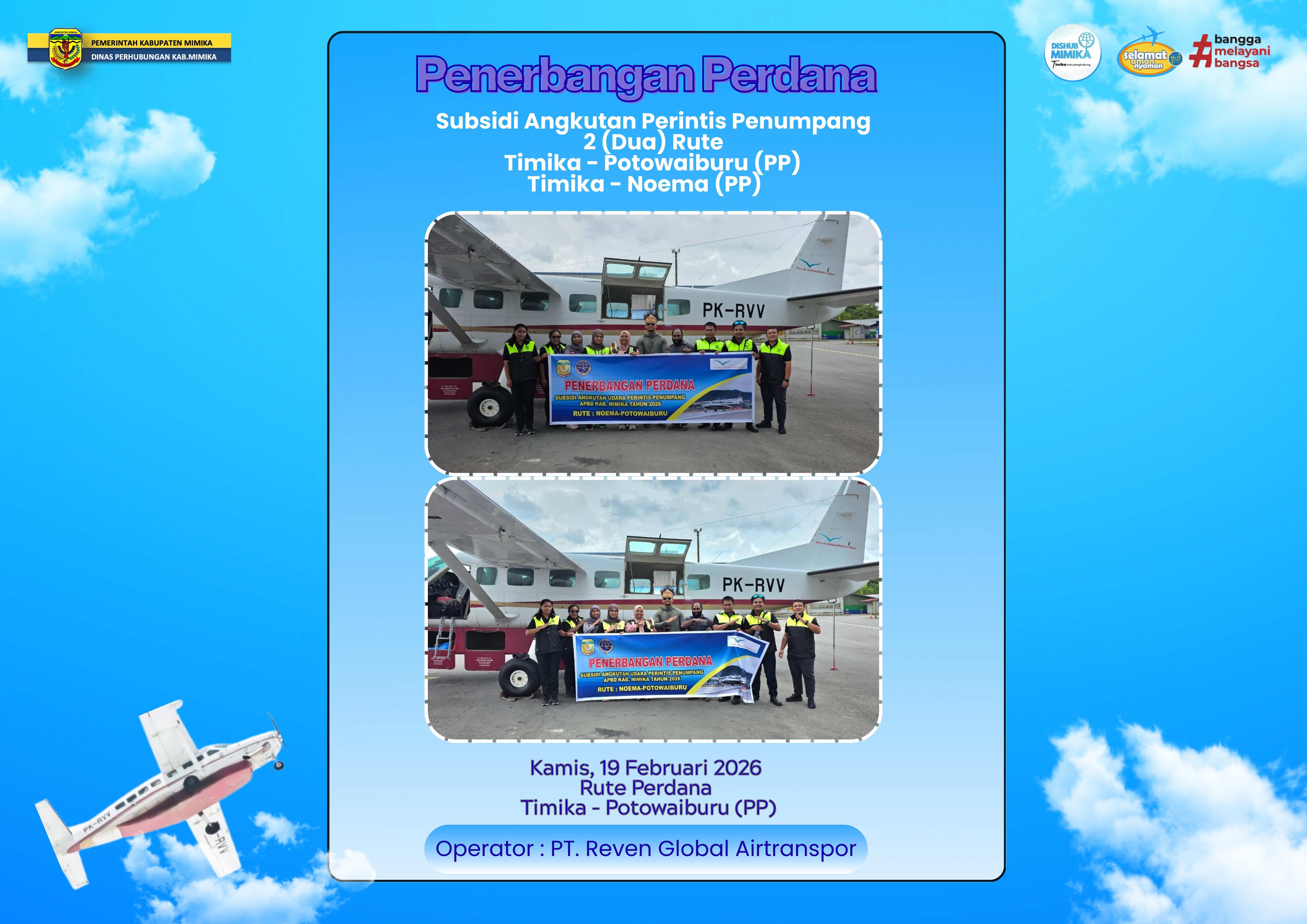 Pelaksanaan Penerbangan Perdana Subsidi Angkutan Perintis Penumpang 2 (Dua) Rute